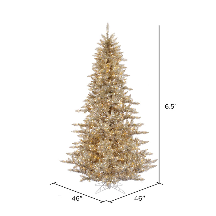 6'6"Hx46"W Tinsel Fir Artificial Christmas Tree, LED Pre-Lit -Champagne - K166366LED