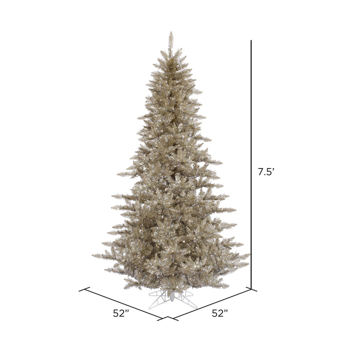 7'6"Hx52"W Tinsel Fir Artificial Christmas Tree, Unlit -Champagne - K166375