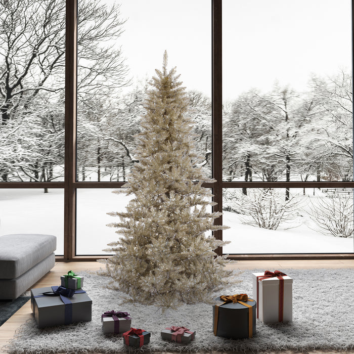 7'6"Hx52"W Tinsel Fir Artificial Christmas Tree, Unlit -Champagne - K166375