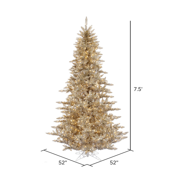 7'6"Hx52"W Tinsel Fir Artificial Christmas Tree, LED Pre-Lit -Champagne - K166376LED
