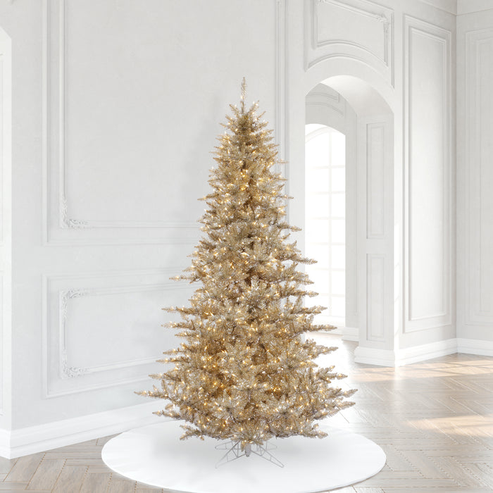 9'Hx64"W Tinsel Fir Artificial Christmas Tree, LED Pre-Lit -Champagne - K166381LED