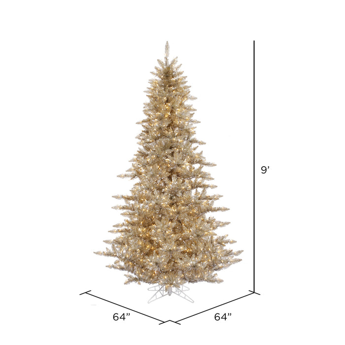 9'Hx64"W Tinsel Fir Artificial Christmas Tree, LED Pre-Lit -Champagne - K166381LED
