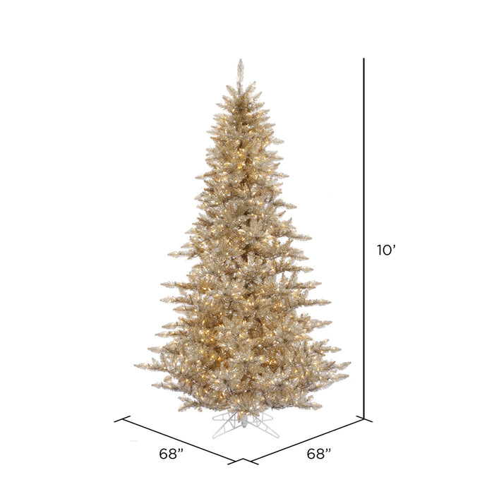 10'Hx68"W Tinsel Fir Artificial Christmas Tree, LED Pre-Lit -Champagne - K166386LED