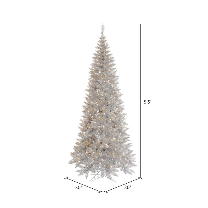 5'6"Hx30"W Tinsel Slim Fir Artificial Christmas Tree, LED Pre-Lit -Silver - K166756LED