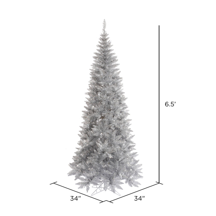 6'6"Hx34"W Tinsel Slim Fir Artificial Christmas Tree, Unlit -Silver - K166765