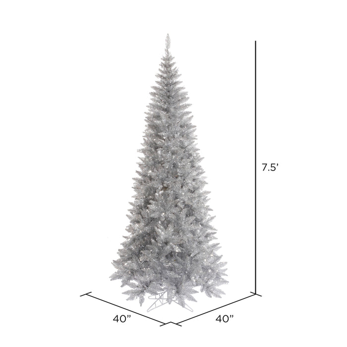7'6"Hx40"W Tinsel Slim Fir Artificial Christmas Tree, Unlit -Silver - K166775