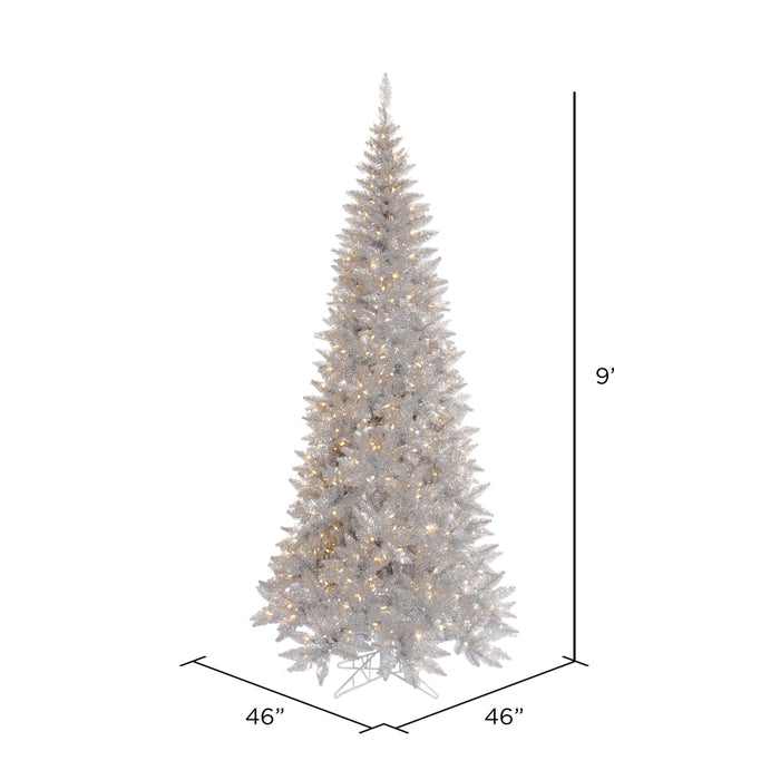 9'Hx46"W Tinsel Slim Fir Artificial Christmas Tree, LED Pre-Lit -Silver - K166781LED