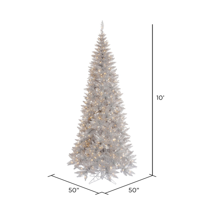 10'Hx50"W Tinsel Slim Fir Artificial Christmas Tree, LED Pre-Lit -Silver - K166786LED