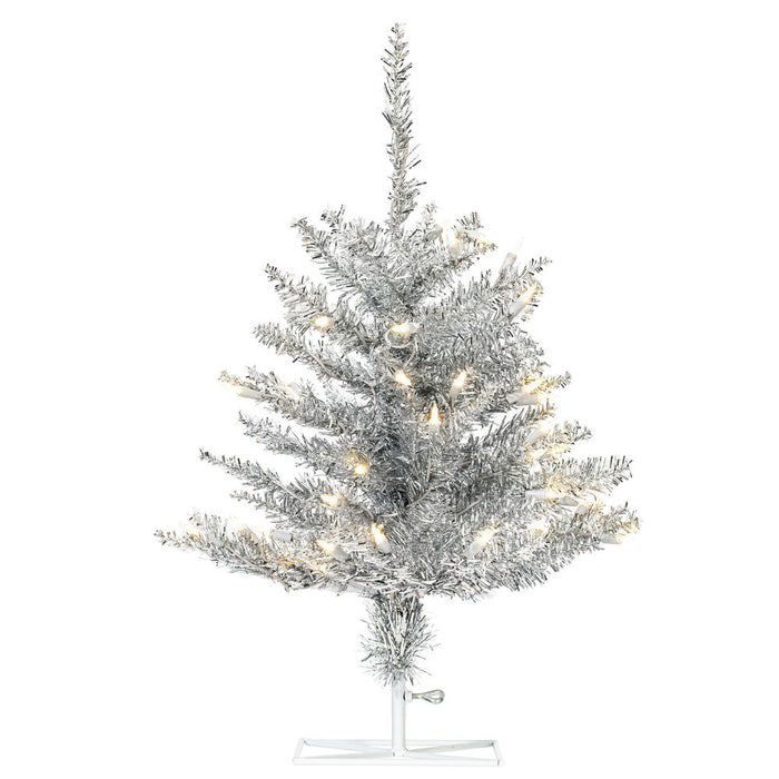 2'Hx20"W Tinsel Fir Artificial Christmas Tree, LED Pre-Lit -Silver - K166821LED
