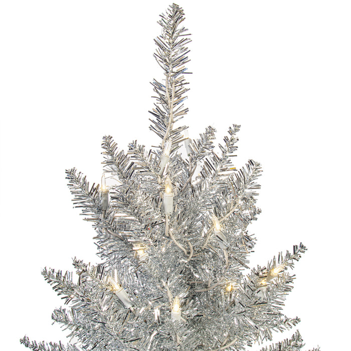 3'Hx25"W Tinsel Fir Artificial Christmas Tree, LED Pre-Lit -Silver - K166831LED