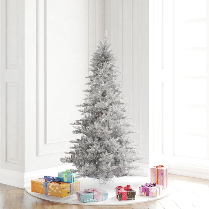 5'6"Hx42"W Tinsel Fir Artificial Christmas Tree, Unlit -Silver - K166855