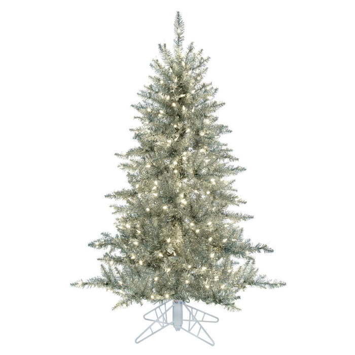5'6"Hx42"W Tinsel Fir Artificial Christmas Tree, LED Pre-Lit -Silver - K166856LED