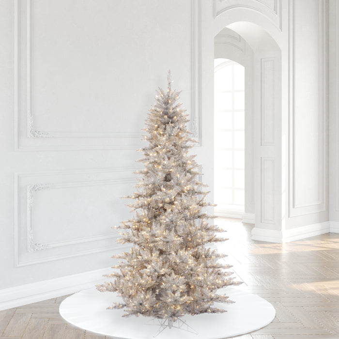 6'6"Hx46"W Tinsel Fir Artificial Christmas Tree, LED Pre-Lit -Silver - K166866LED