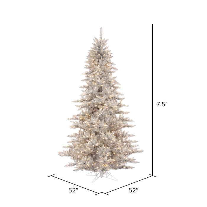 7'6"Hx52"W Tinsel Fir Artificial Christmas Tree, LED Pre-Lit -Silver - K166876LED
