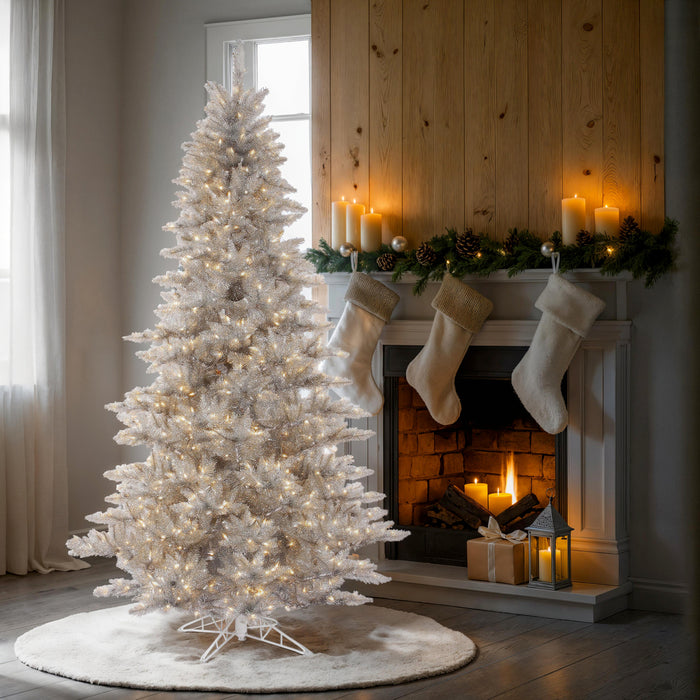 12'Hx74"W Tinsel Fir Artificial Christmas Tree, Unlit -Silver - K166890