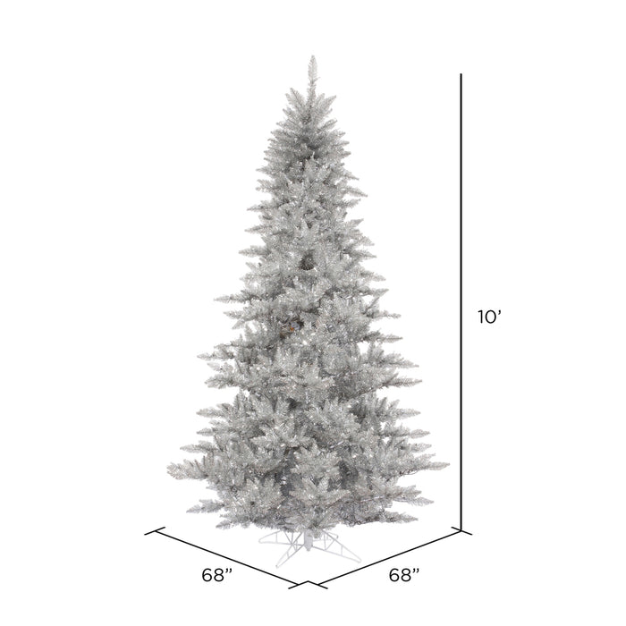 10'Hx68"W Tinsel Fir Artificial Christmas Tree, Unlit -Silver - K166885