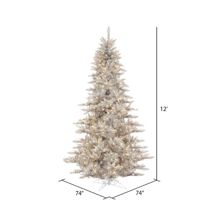 12'Hx74"W Tinsel Fir Artificial Christmas Tree, LED Pre-Lit -Silver - K166891LED