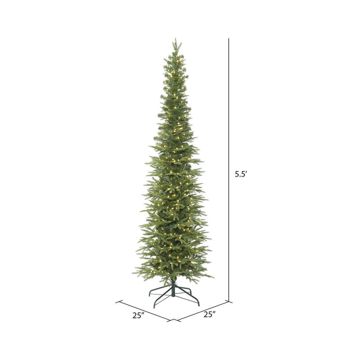 5'6"Hx25"W PE Pencil Bixley Fir Artificial Christmas Tree, LED Pre-Lit -Green - K167356LED