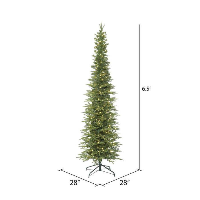 6'6"Hx28"W PE Pencil Bixley Fir Artificial Christmas Tree, LED Pre-Lit -Green - K167366LED