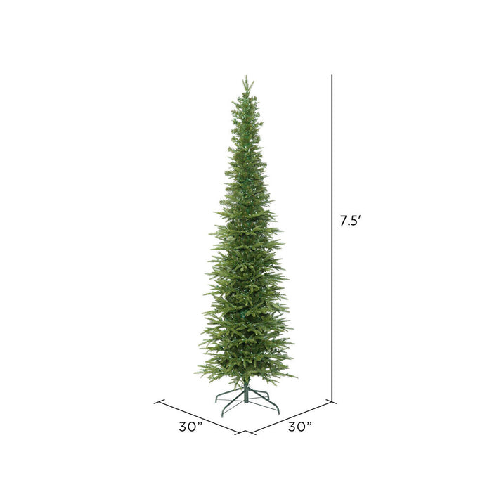 7'6"Hx30"W PE Pencil Bixley Fir Artificial Christmas Tree, Unlit -Green - K167375