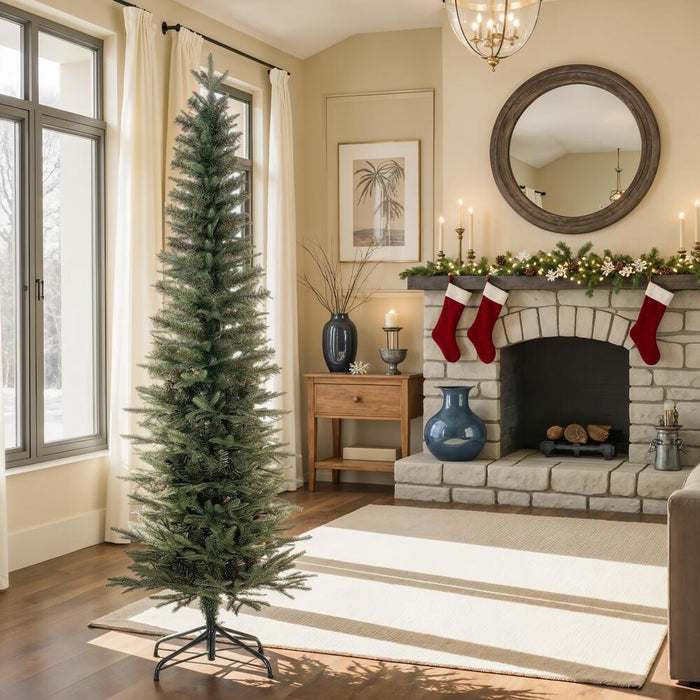 7'6"Hx30"W PE Pencil Bixley Fir Artificial Christmas Tree, Unlit -Green - K167375
