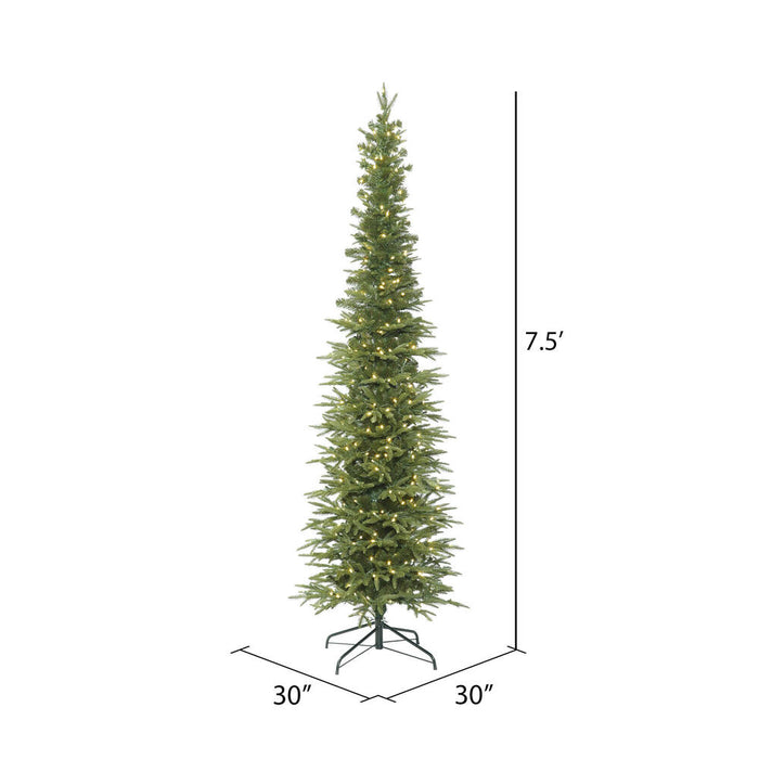 7'6"Hx30"W PE Pencil Bixley Fir Artificial Christmas Tree, LED Pre-Lit -Green - K167376LED