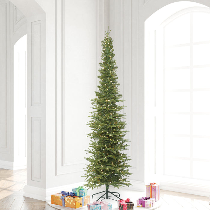 7'6"Hx30"W PE Pencil Bixley Fir Artificial Christmas Tree, LED Pre-Lit -Green - K167376LED
