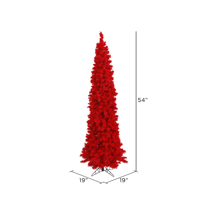 4'6"Hx19"W Flocked Pencil Fir Artificial Christmas Tree, Unlit -Red - K168045