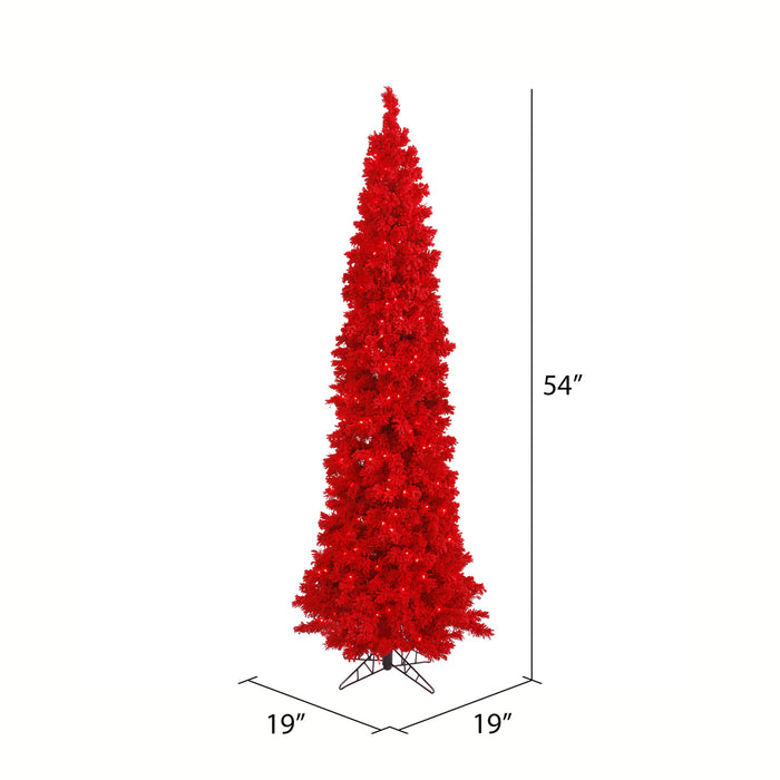 4'6"Hx19"W Flocked Pencil Fir Artificial Christmas Tree, LED Pre-Lit (Red) -Red - K168046LED