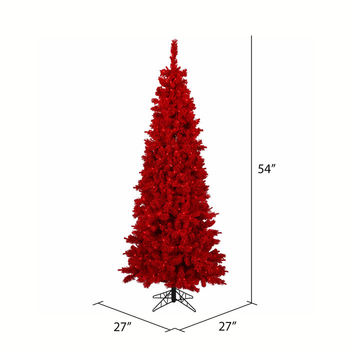 4'6"Hx24"W Flocked Slim Fir Artificial Christmas Tree, LED Pre-Lit (Red) -Red - K168048LED