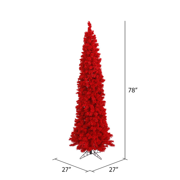 6'6"Hx27"W Flocked Pencil Fir Artificial Christmas Tree, Unlit -Red - K168065