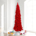 7'6"Hx35"W Flocked Pencil Fir Artificial Christmas Tree, LED Pre-Lit (Red) -Red - K168076LED