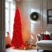 9'Hx43"W Flocked Pencil Fir Artificial Christmas Tree, LED Pre-Lit (Red) -Red - K168081LED