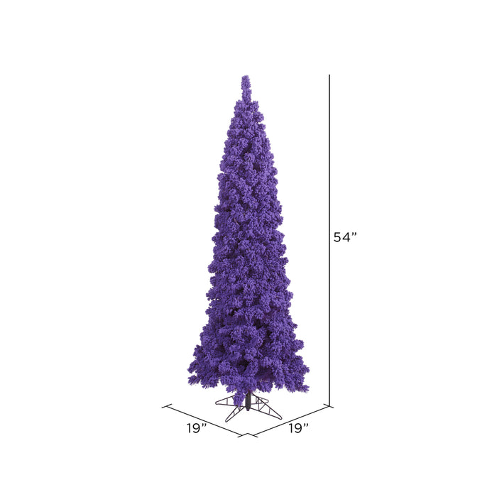 4'6"Hx19"W Flocked Pencil Fir Artificial Christmas Tree, Unlit -Purple - K168345