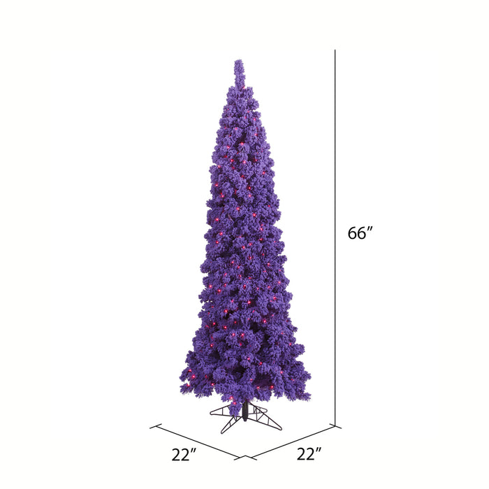 5'6"Hx22"W Flocked Pencil Fir Artificial Christmas Tree, LED Pre-Lit (Purple) -Purple - K168356LED