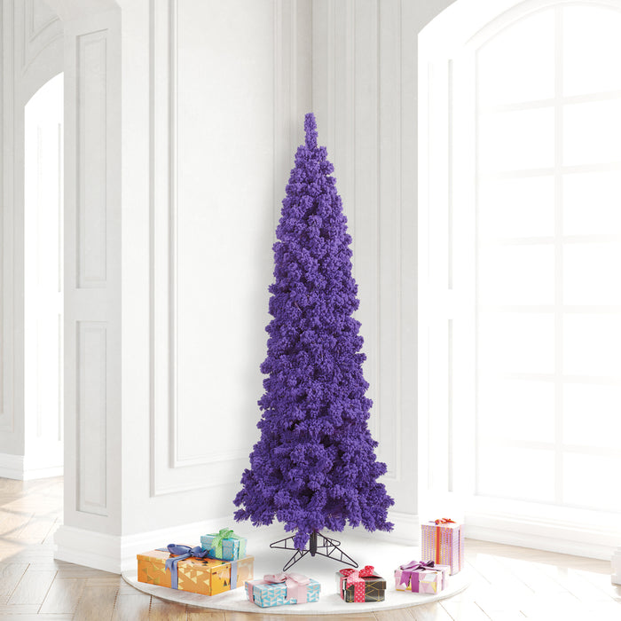 6'6"Hx27"W Flocked Pencil Fir Artificial Christmas Tree, Unlit -Purple - K168365
