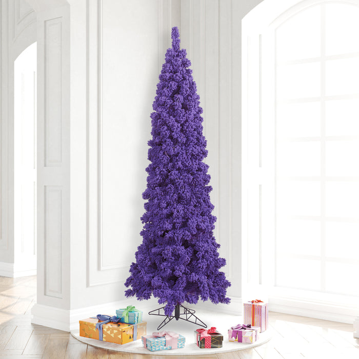 7'6"Hx35"W Flocked Pencil Fir Artificial Christmas Tree, Unlit -Purple - K168375