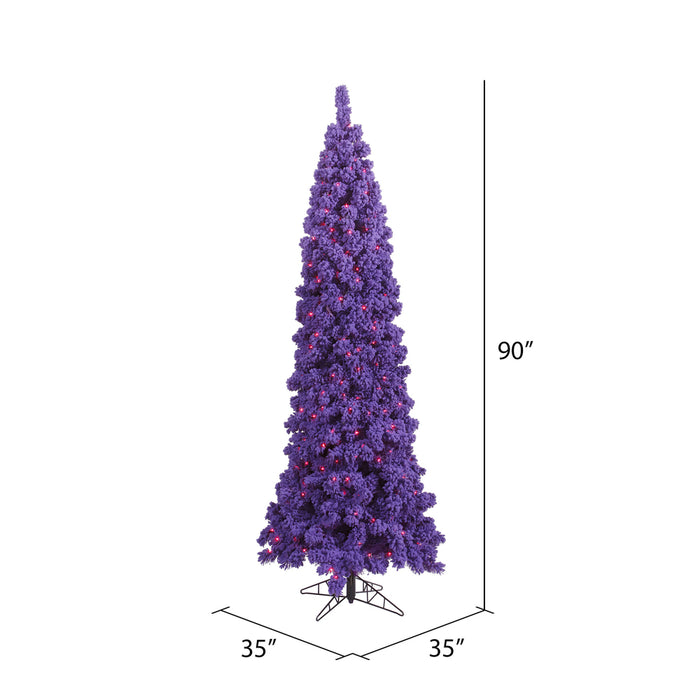7'6"Hx35"W Flocked Pencil Fir Artificial Christmas Tree, LED Pre-Lit (Purple) -Purple - K168376LED