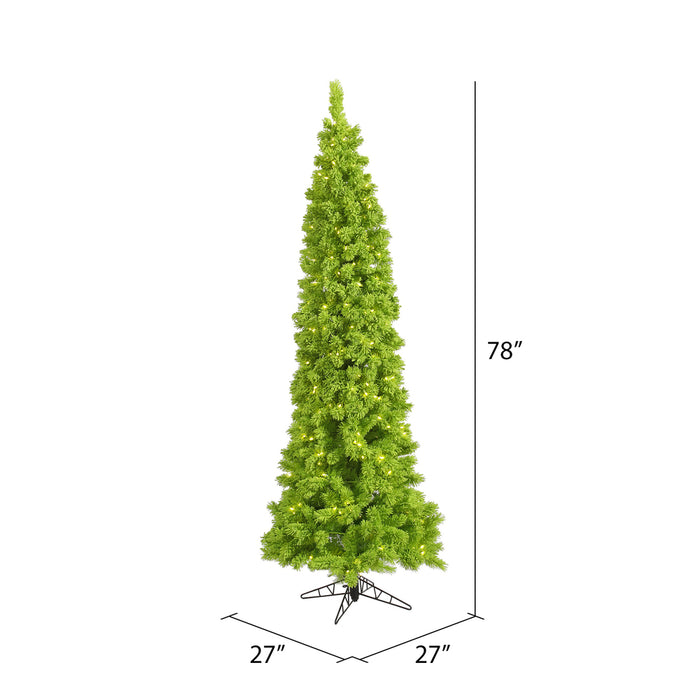 6'6"Hx27"W Flocked Pencil Fir Artificial Christmas Tree, LED Pre-Lit (Lime) -Lime - K168566LED