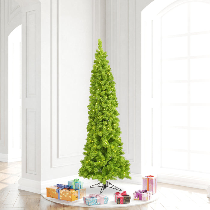 6'6"Hx27"W Flocked Pencil Fir Artificial Christmas Tree, LED Pre-Lit (Lime) -Lime - K168566LED