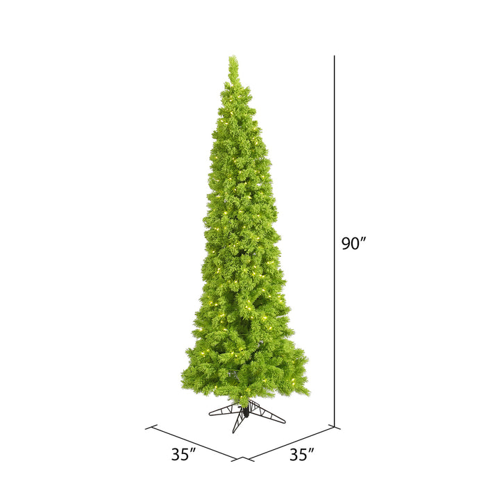 7'6"Hx35"W Flocked Pencil Fir Artificial Christmas Tree, LED Pre-Lit (Lime) -Lime - K168576LED