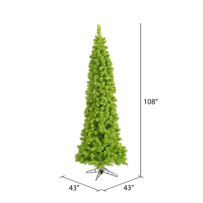 9'Hx43"W Flocked Pencil Fir Artificial Christmas Tree, Unlit -Lime - K168580