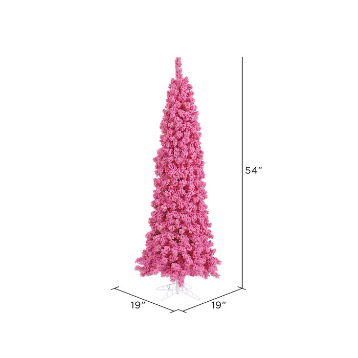 4'6"Hx19"W Flocked Pencil Fir Artificial Christmas Tree, Unlit -Pink - K168745