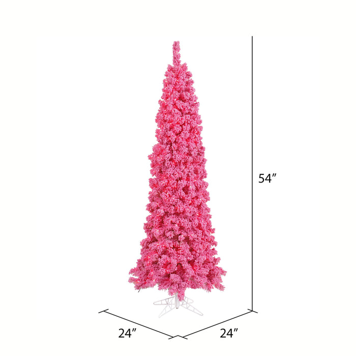 4'6"Hx24"W Flocked Slim Fir Artificial Christmas Tree, Unlit -Pink - K168747