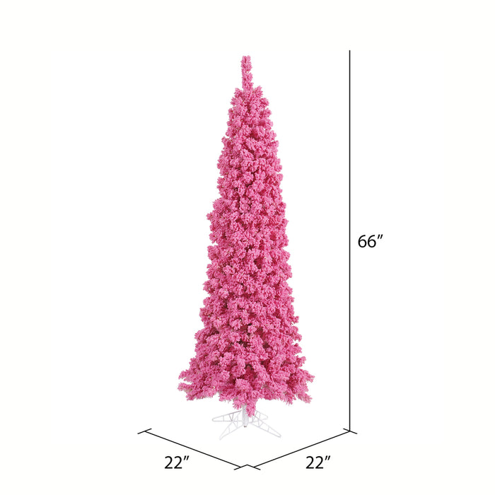 5'6"Hx22"W Flocked Pencil Fir Artificial Christmas Tree, Unlit -Pink - K168755