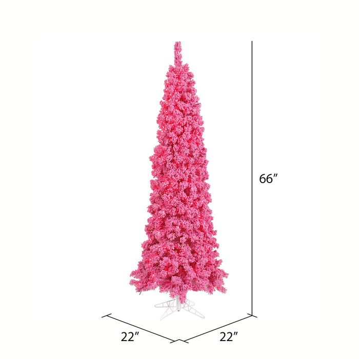 5'6"Hx22"W Flocked Pencil Fir Artificial Christmas Tree, LED Pre-Lit (Pink) -Pink - K168756LED