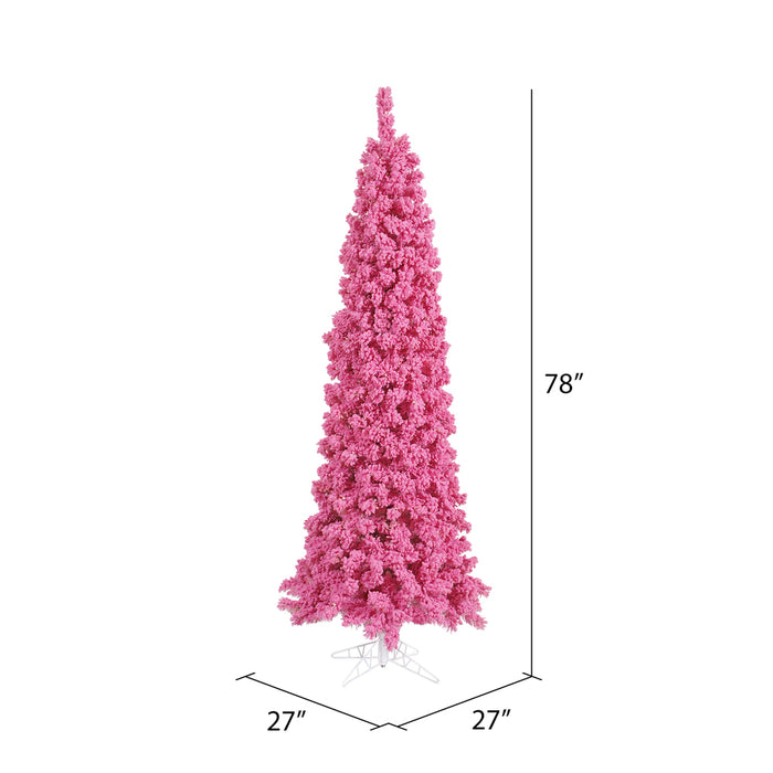 6'6"Hx27"W Flocked Pencil Fir Artificial Christmas Tree, Unlit -Pink - K168765