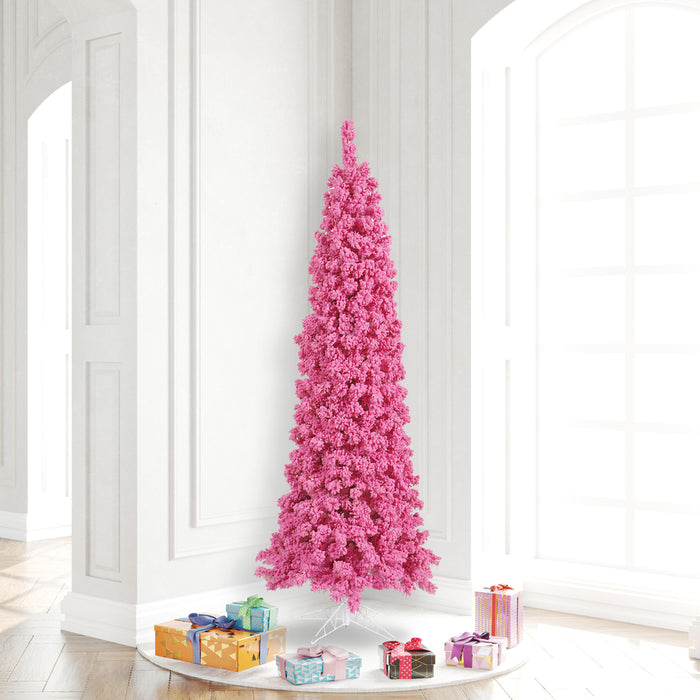 6'6"Hx27"W Flocked Pencil Fir Artificial Christmas Tree, Unlit -Pink - K168765