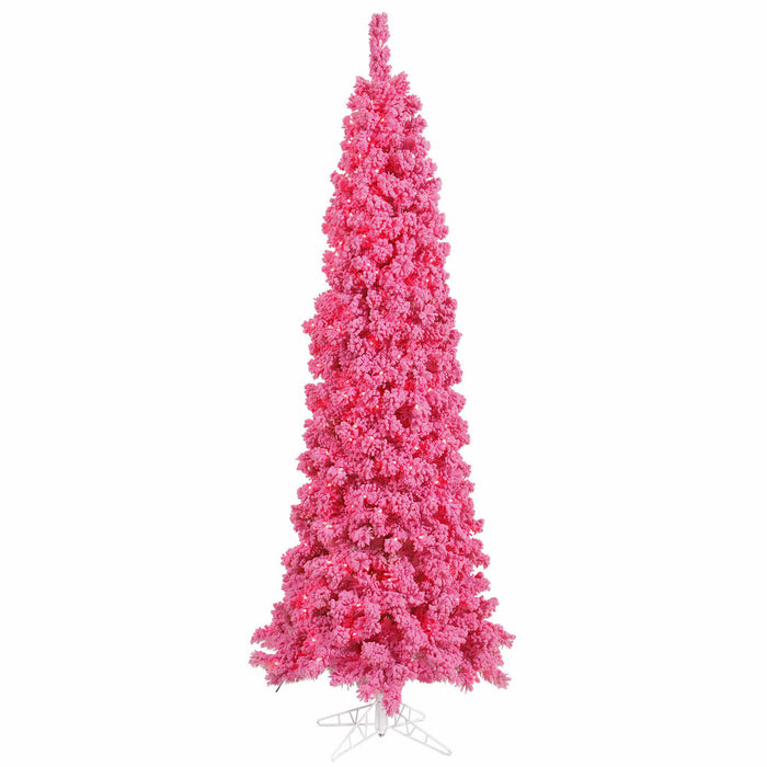 5'6"Hx22"W Flocked Pencil Fir Artificial Christmas Tree, LED Pre-Lit (Pink) -Pink - K168756LED