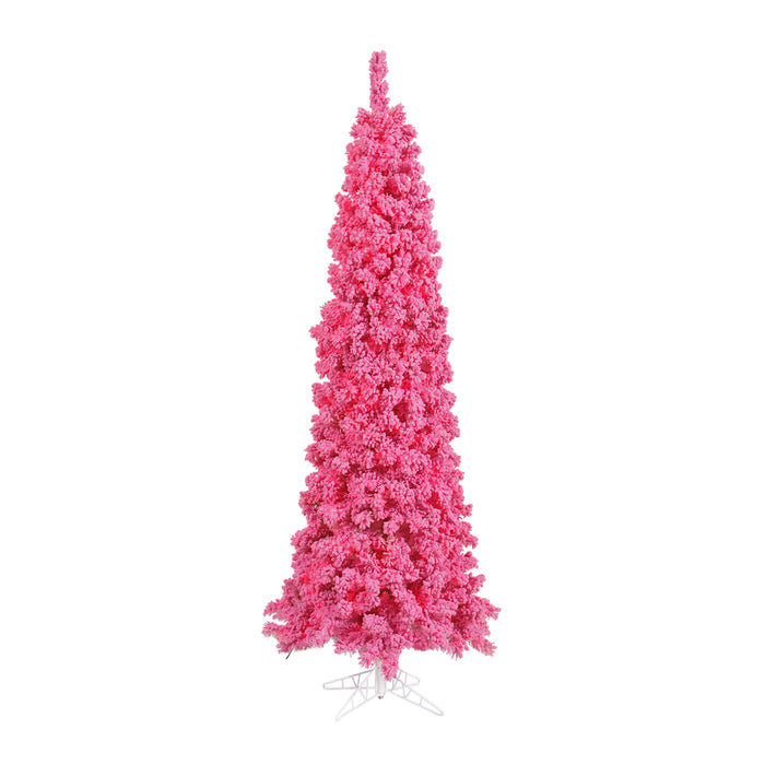 6'6"Hx37"W Flocked Slim Fir Artificial Christmas Tree, Unlit -Pink - K168767